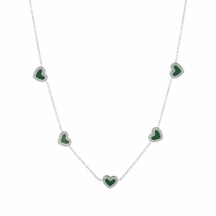 Necklace hearts green | silver